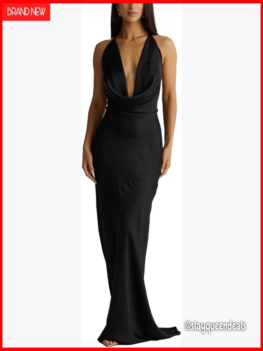 Sexy Backless Maxi Dress Deep V Neck Halter Formal Evening Gown